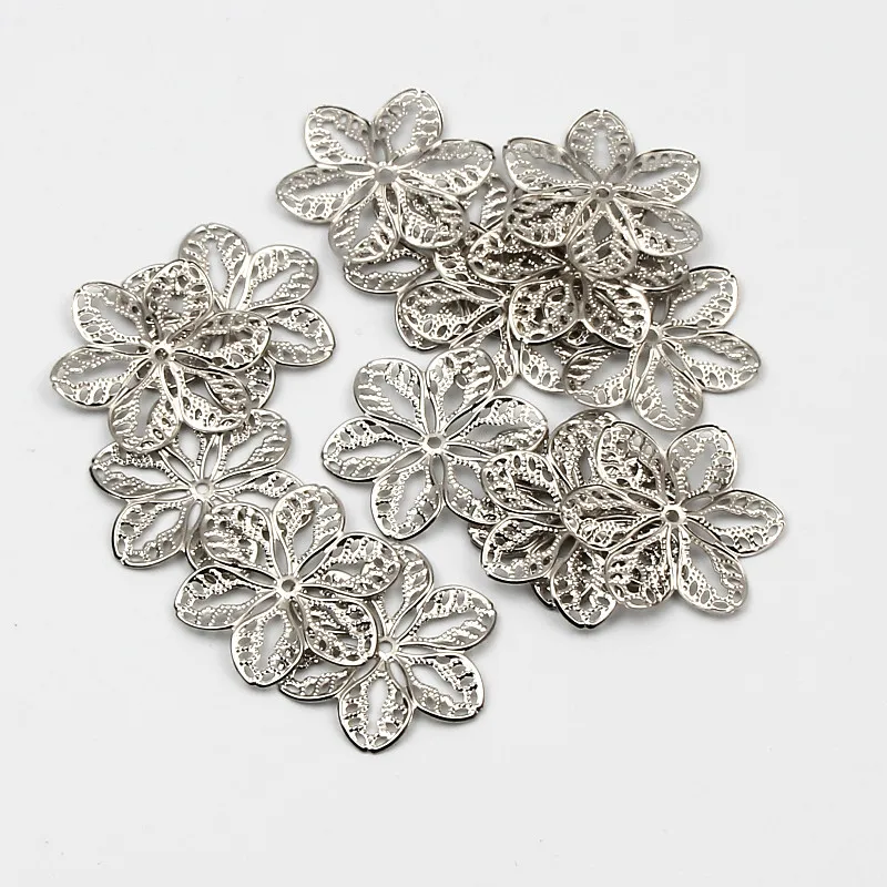 50Pcs Flower Charm Pendant Filigree Wraps Connectors 32mm Metal Crafts Connector For Jewelry Making DIY Decoration Accessories
