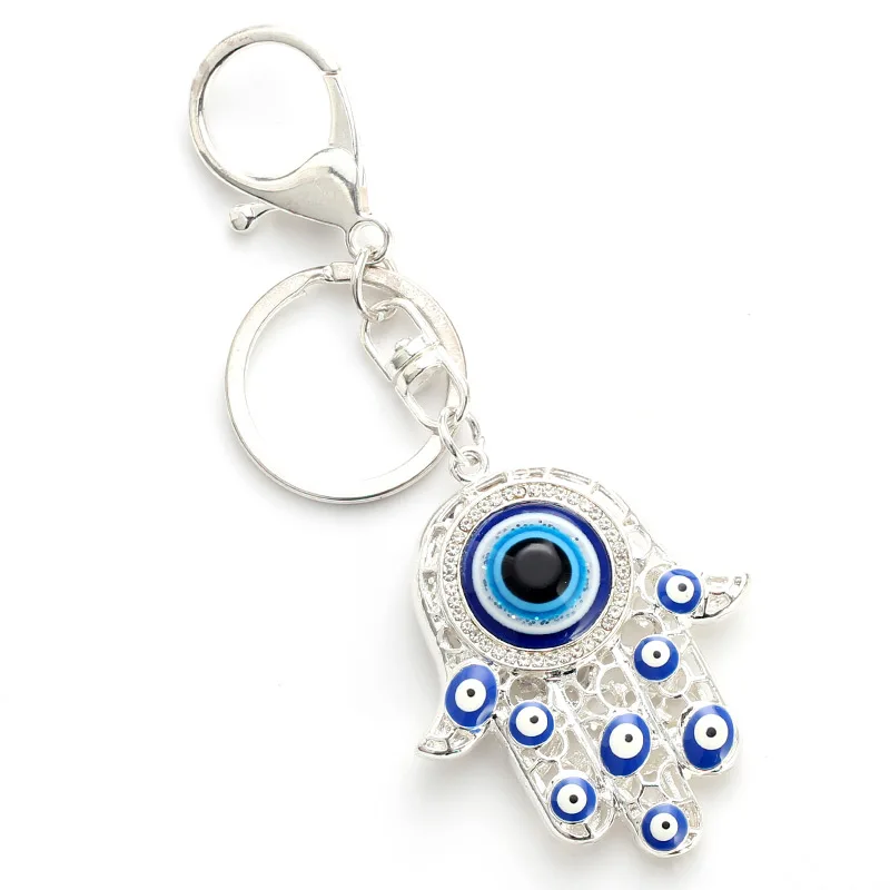 silver Lucky Eye ХАМСА брелок в виде руки синий злой брелок для ключей в форме глаза животное Омар сумка автомобильный брелок кольцо для мужчин женщин ювелирные изделия EY157140 - Цвет: silver