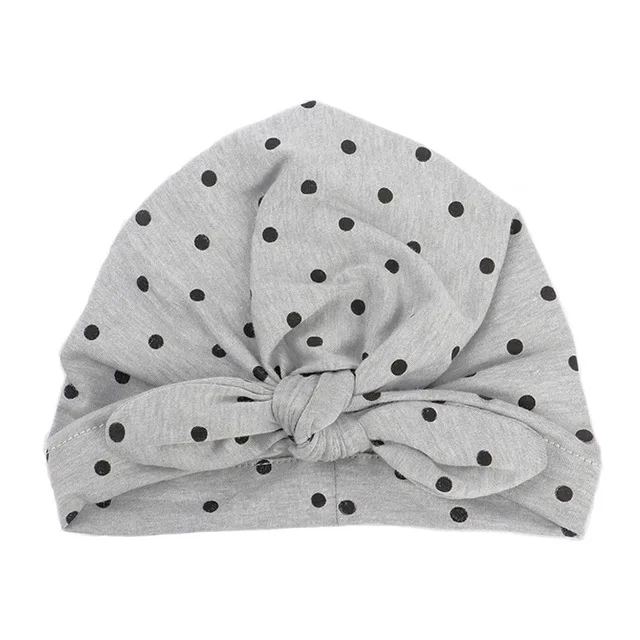 gray baby hat cap Sweet Dot Baby Girl Hat with Bow Candy Color Baby Turban Cap for Girls Elastic Infant Accessories 1 PC - Цвет: gray baby hat cap