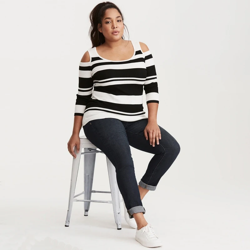 Hit Color Striped Oversized Women Sweaters And Pullovers 2018 Spring Off Shoulder Casual Black White Woman Clothes | Женская одежда