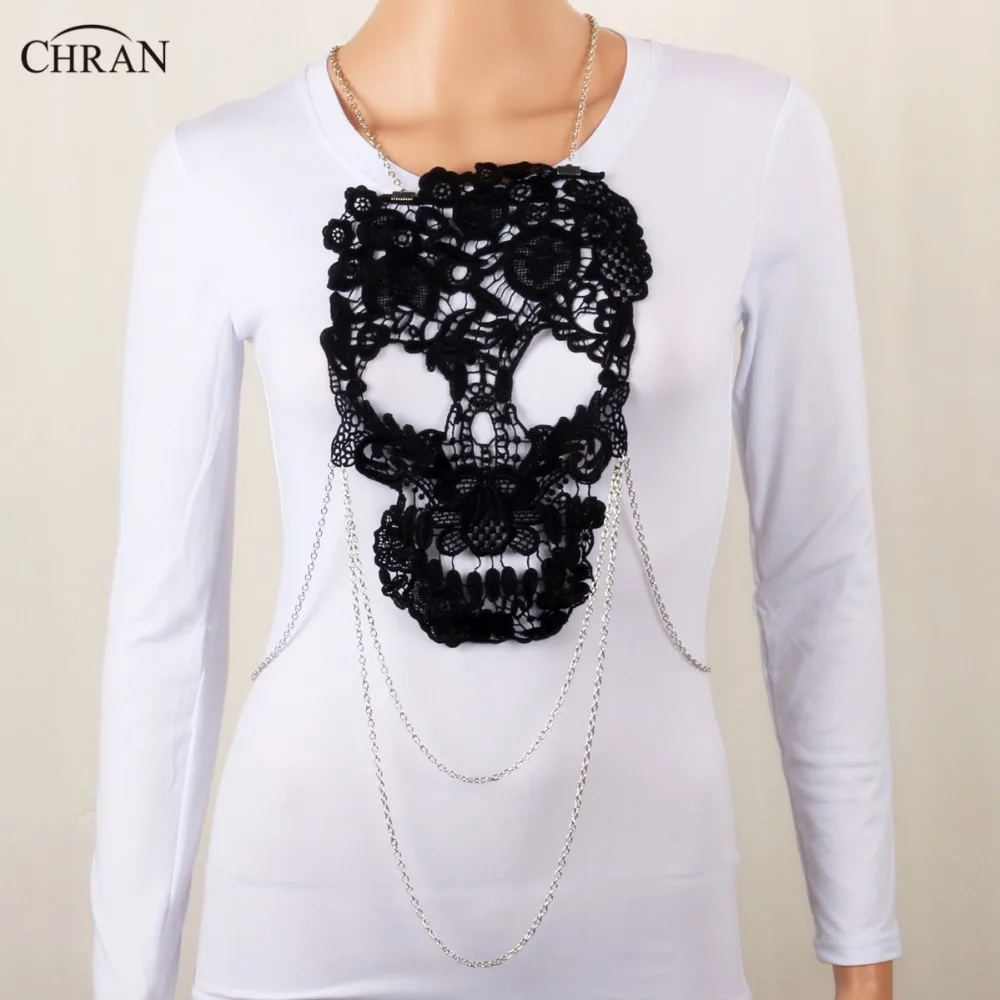 Кружевной чокер Chran окрашенный вручную в черный скелет белая Съемная