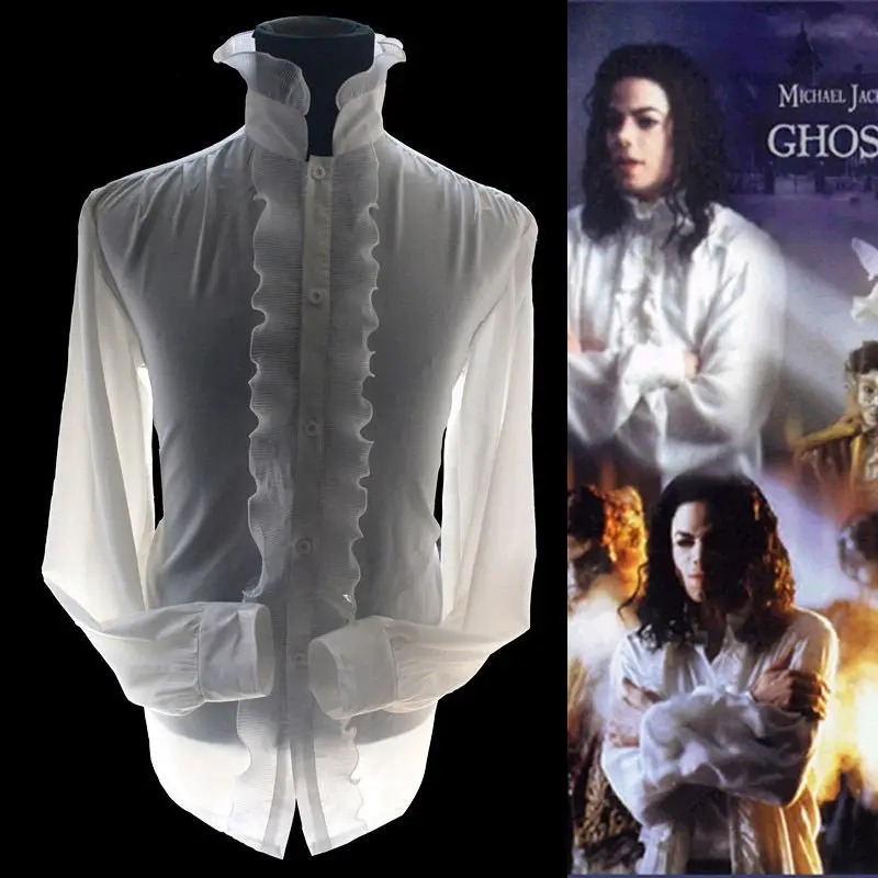 Rare MJ Michael Jackson The Ghost White Retro England Style Reyon Poplin Classic Shirt skeletons Formal Dress