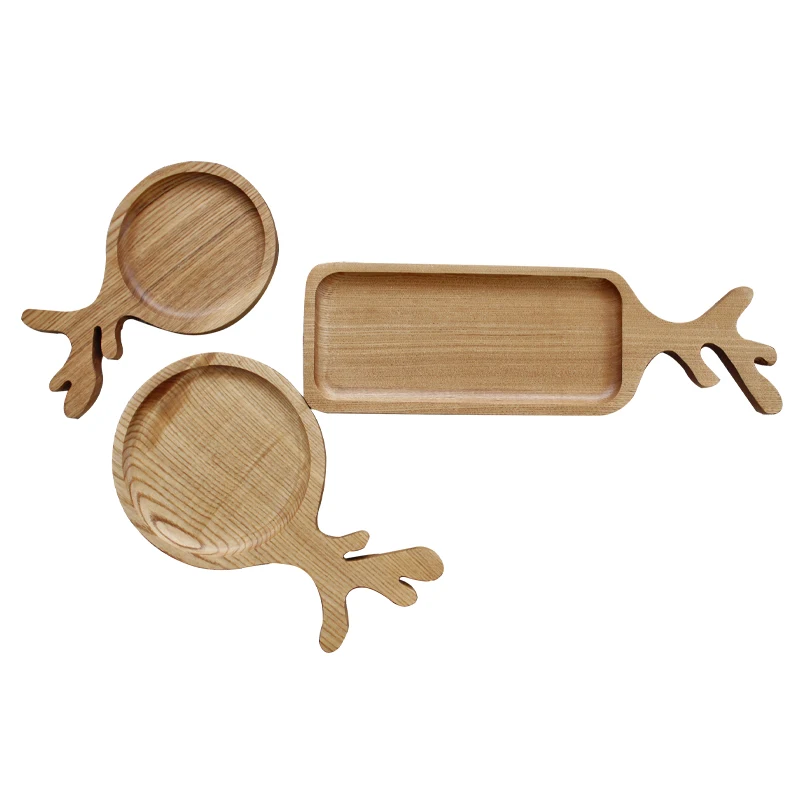 

Japan Style Wood Desserts Plate Creative Antlers Shape Eco Natural Cutting Boards Fruits Plate Multi-Use Handmade Storage Trays