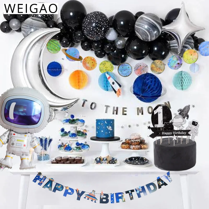 

WEIGAO Outer Space Planet Galaxy Party Decor Disposable Tableware Kits Rocket Astronaut Space Themed Kids Birthday Party Decor