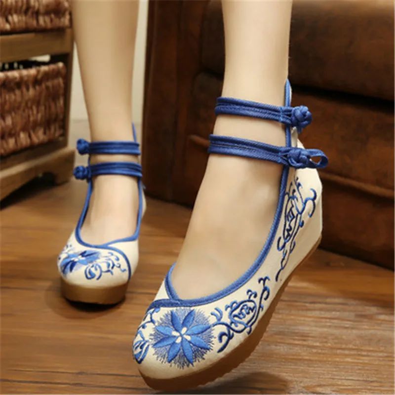 Туфли на плоской подошве; женские лоферы; Zapatos De Mujer; Туфли-оксфорды в стиле Лолиты; парусиновые женские эспадрильи в стиле Харадзюку; модная вышитая обувь для женщин - Цвет: 5cm taiyang blue