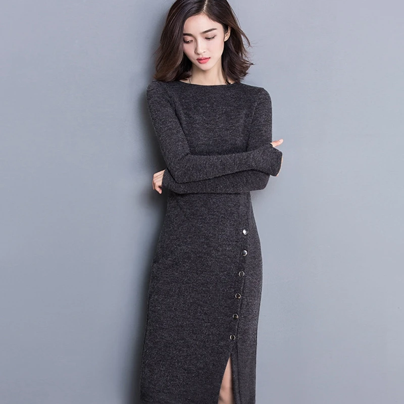 Sheath Sexy Dress Women Cashmere Knitted Dresses Female Sweater Slim Long Sleeves Elastic Knitwear Autumn Spring WLP257 | Женская одежда