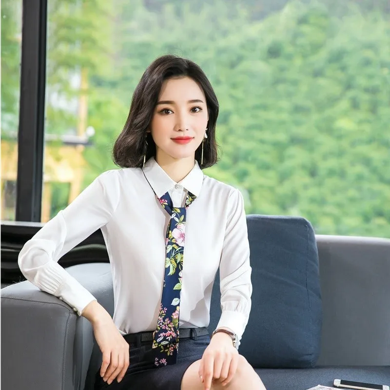 Новинка белые блузки и рубашки с длинным рукавом весна осень Женская деловая