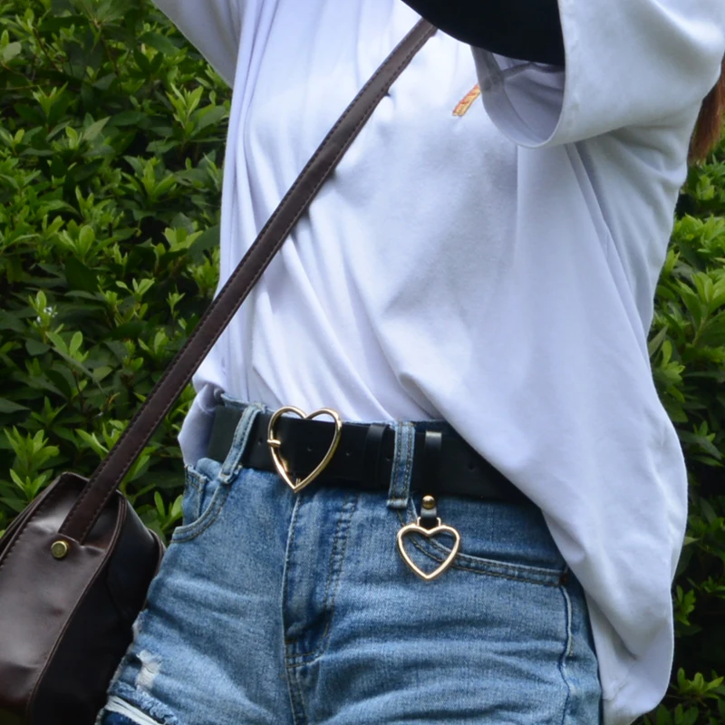 LGFD87B2  women  black formal  man made PU leather belt heart DESIGN with free loop   leather beltS