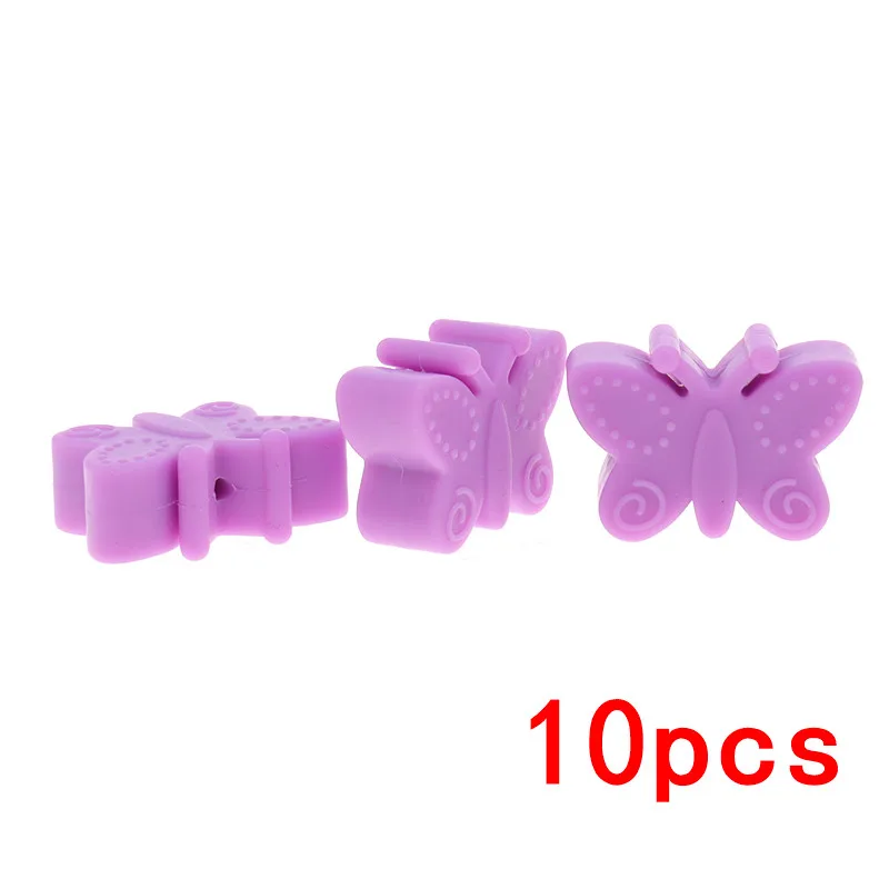 B 03 Medium Purple 10 шт., цветок, силиконовый прорезыватель, бусины, BPA бесплатно, Бабочка, Детская соска, цепочка, держатель, аксессуары, сделай сам, младенческое кусающееся ожерелье с резьбой - Цвет: B 03 Medium Purple
