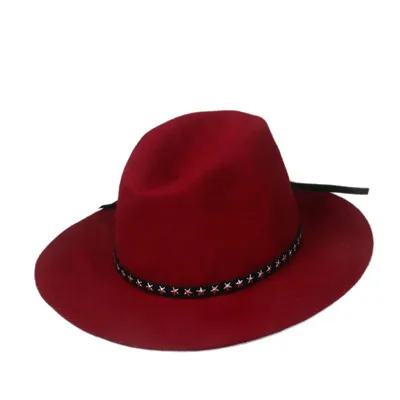 6 шт./партия, Новая модная женская и мужская шерстяная шляпа Fedora войлочная Панама женская элегантная мягкая Шляпа Дерби мягкая фетровая шляпа - Цвет: Wine red