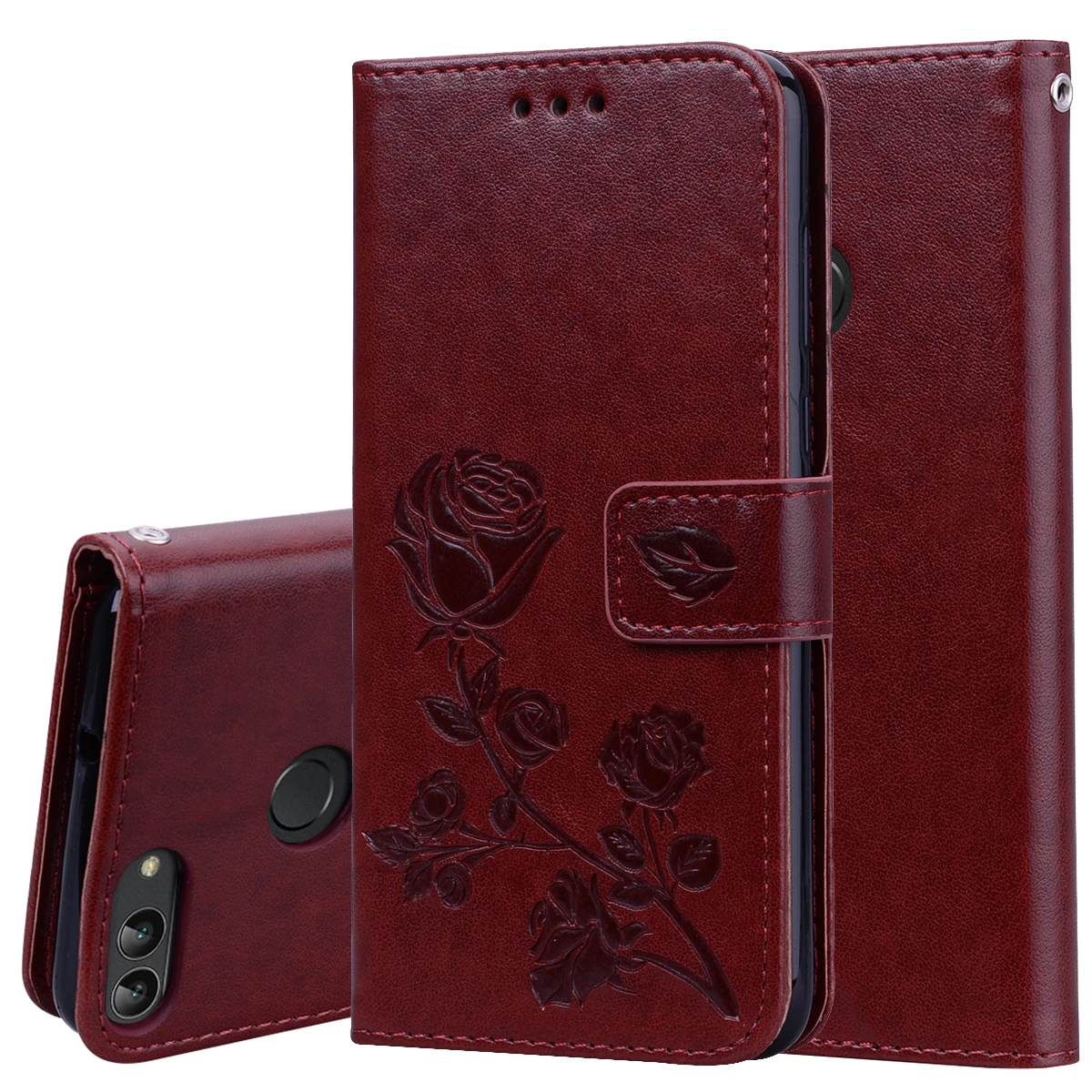 dark brown 5,65 дюймов для huawei P, умный чехол, TPU кожа, задняя крышка, кошелек, чехол для телефона huawei Psmart, откидная крышка, FIG-LX1, Enjoy 7 S, чехол - Цвет: dark brown