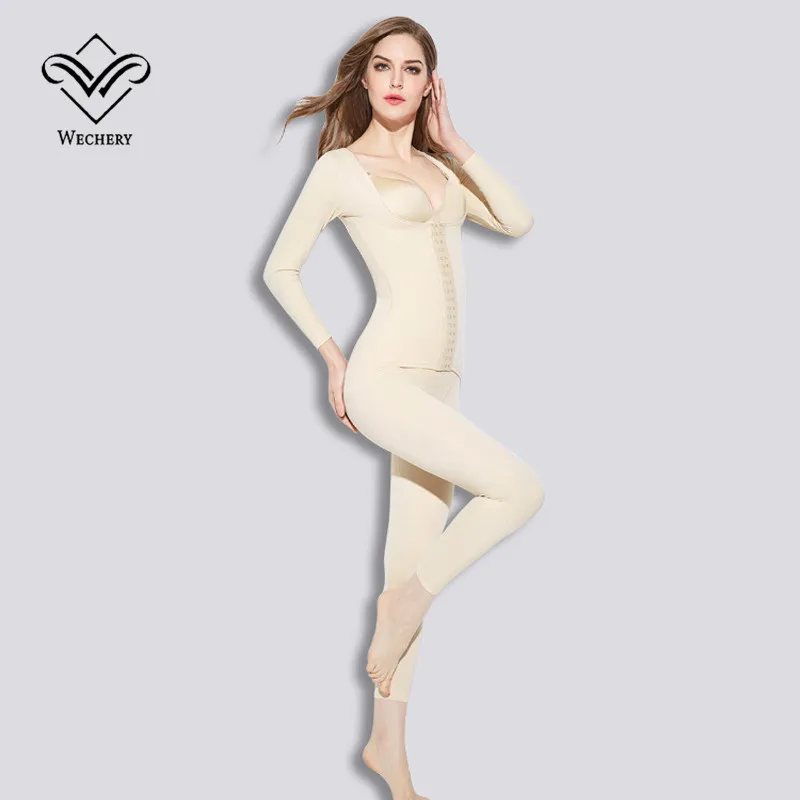 Wechery Shaper женское корректирующее белье глаза и крючок для похудения боди Полная длина с длинным рукавом для тела Shaper открытая промежность