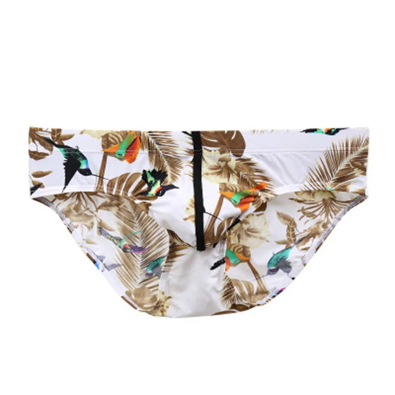 2019 gay Underwear men low waist nylon ice silk printed breathable briefs fashion sexy bulge jockstrap |