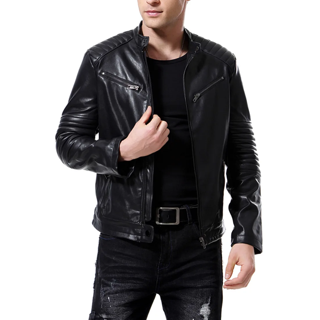 

2018 men locomotive pull breeze garment handsome men's leather jacket coat