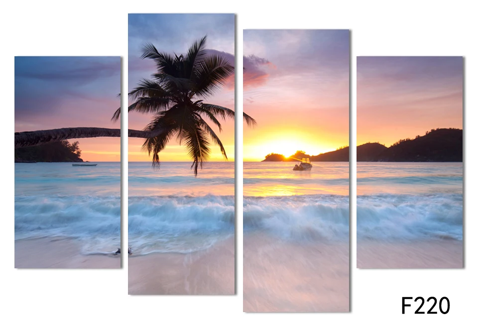 

Wall Art Canvas Painting 4 Panel Painting Free Shipping Ocean Sea Art Canvas Wall Hanging Sunset Picture Living Room Decorative