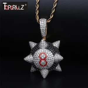 TOPGRILLZ New Iced Out Trippieredd Inspired Spike 8-ball Billiard Pendant Necklace with Tennis Chain Hip Hop Jewelry