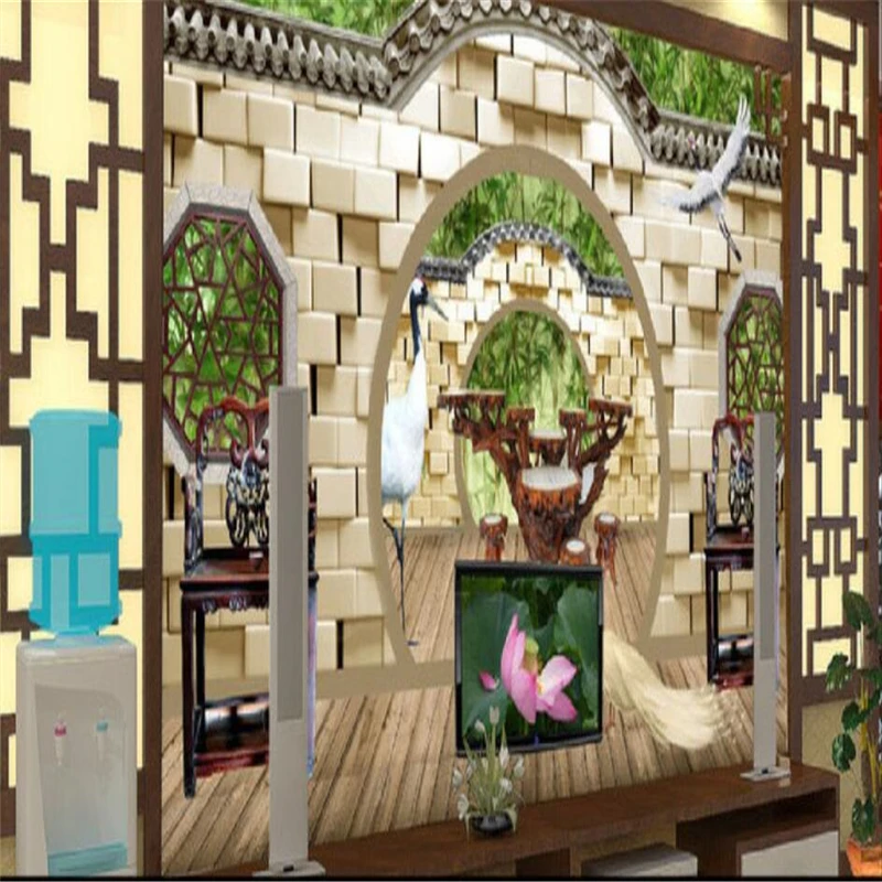 Обои на заказ 3d Трехмерная дверь китайский сад украшение для дома | Обустройство