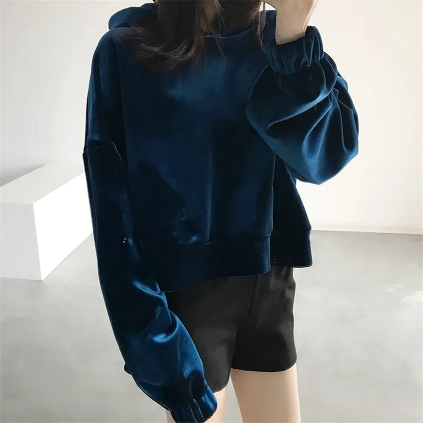 Женские Толстые бархатные свитшоты пуловеры с длинным рукавом и капюшоном
