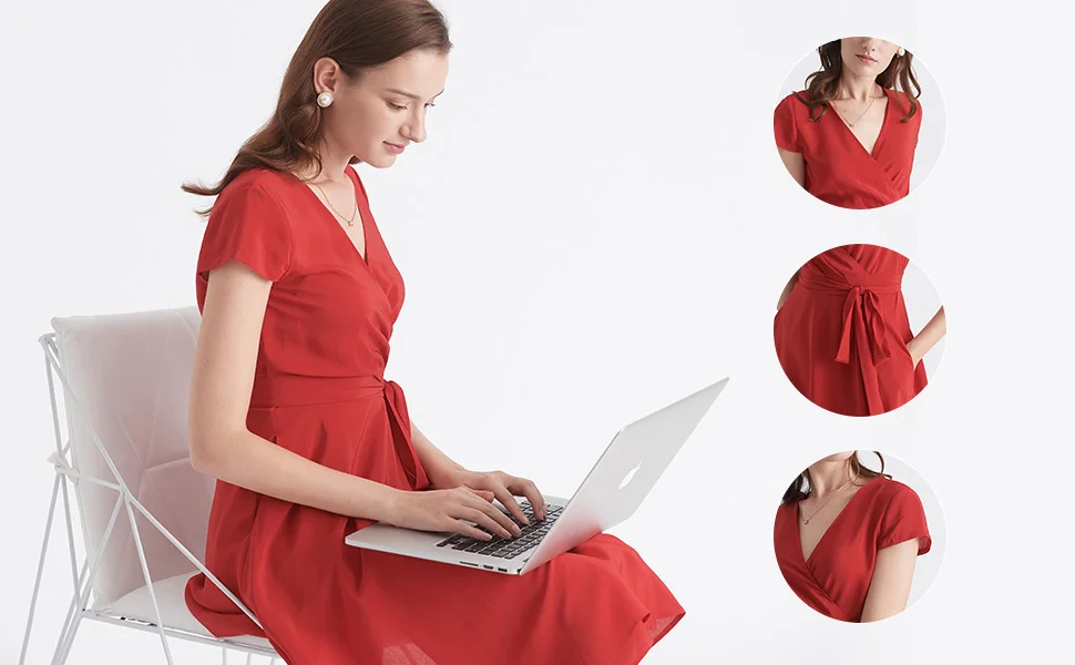 LilySilk платье шелк для женщин Рисунок лестно обёрточная бумага дамы