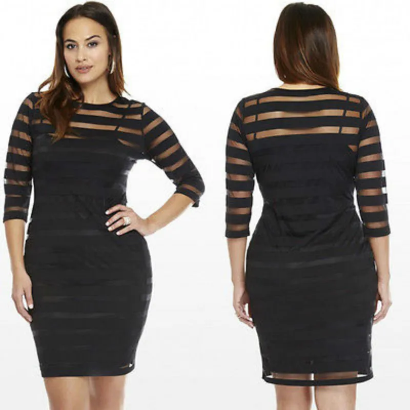 New Plus Size Mesh Striped Long Sleeves Dress Women Sexy Club Bandage
Bodycon Party Cocktail Mini Summer Dress Vestidos White