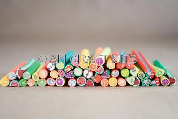 200 pcs Fruit Canes Polymer Clay Rods for Miniature Foods Nails Beads 5cm long (3mm-6mm) |