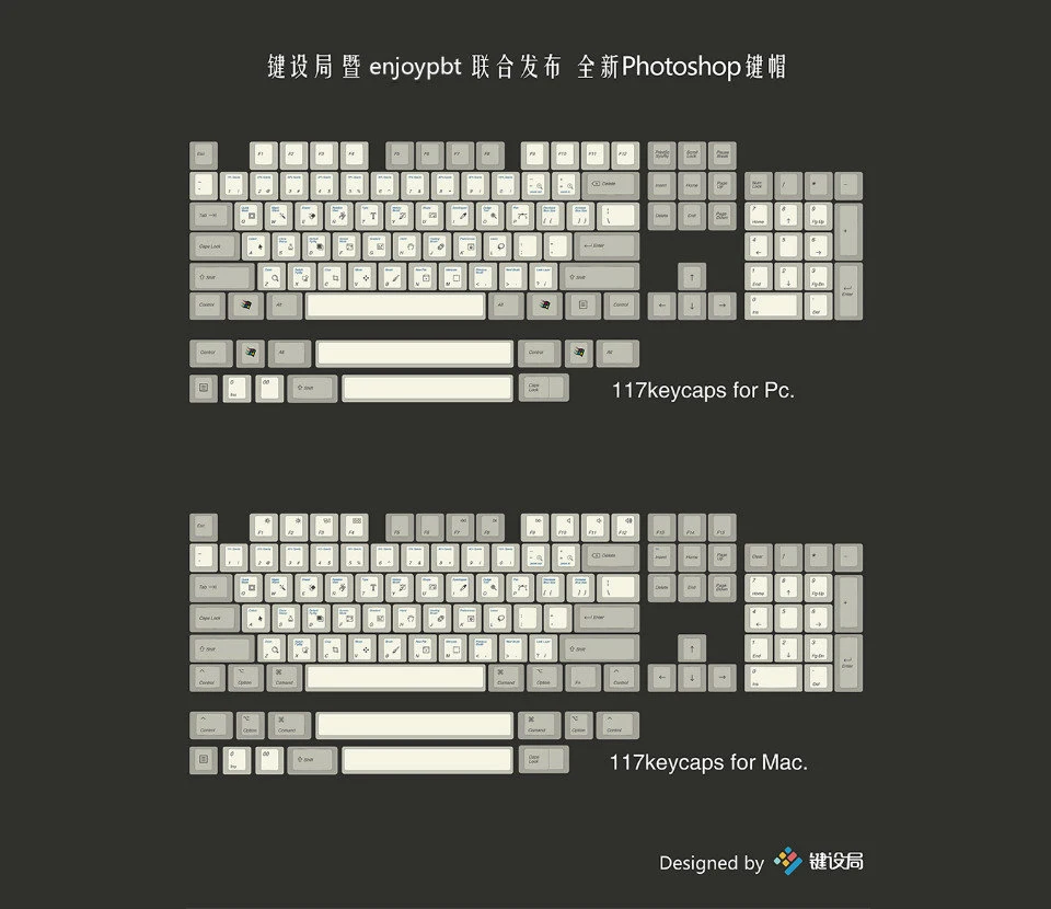 Enjoypbt Photoshop PC keycap dye-sub 117 клавиш для Механическая клавиатура cherry mx