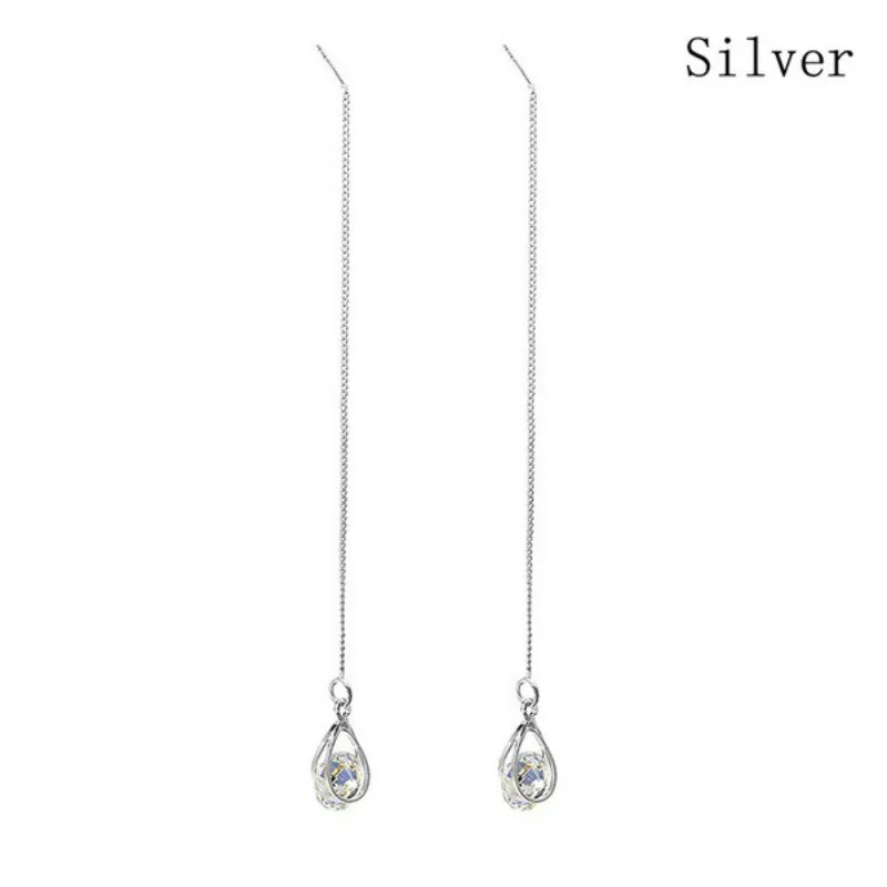Silver 8 сезонов Новая мода капли воды Форма уха проволока для женщин Милое Свадебная вечеринка Стразы длинные висячие серьги Ювелирные изделия Подарки - Окраска металла: Silver