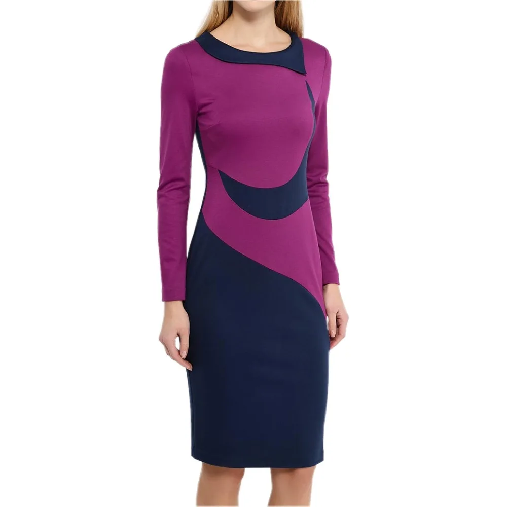 Весна Женщины С Длинным Рукавом Элегантные Старинные Туника Лоскутное Офис