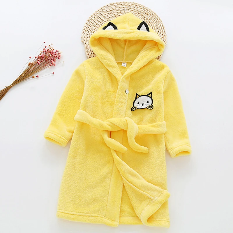 Детский банный халат с капюшоном на осень и зиму длинным рукавом милым котом для