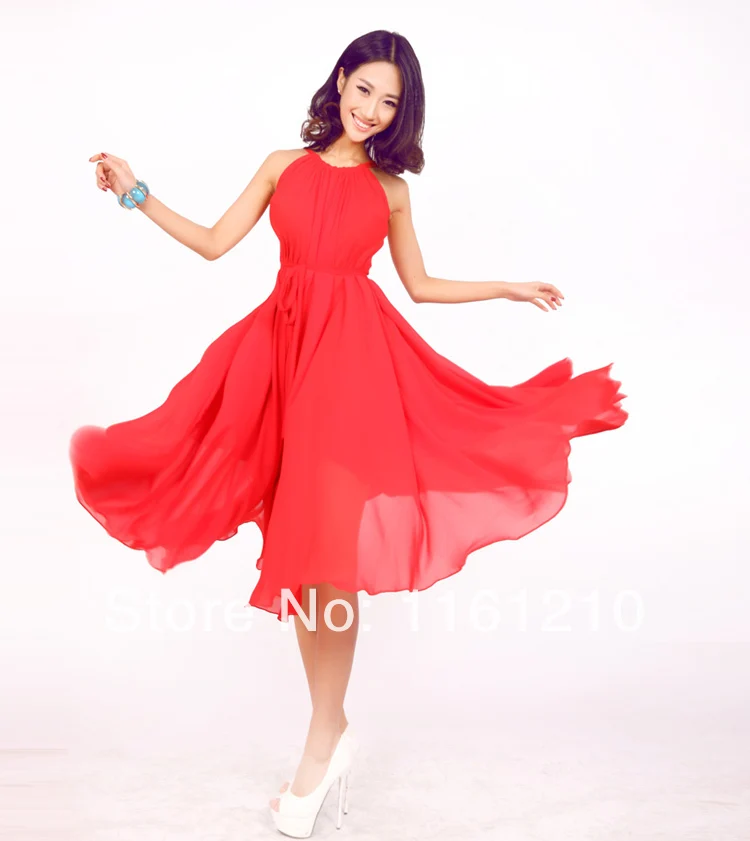 Красное летнее праздничное пляжное платье макси до колена Пляжное Платье для