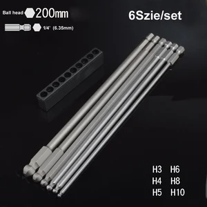 Набор Магнитных отверток, 6 шт., длина en S2, сталь, длина 200 мм, шестигранная отвертка, ручной инструмент H3 H4 H5 H6 H8 H10