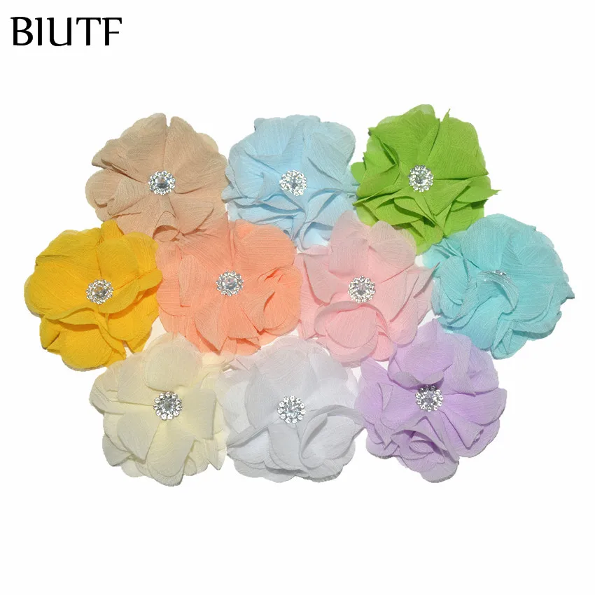 Оптовая продажа 100 шт./лот 2 4 дюймов Шифоновый Цветок с пластиковым жемчугом