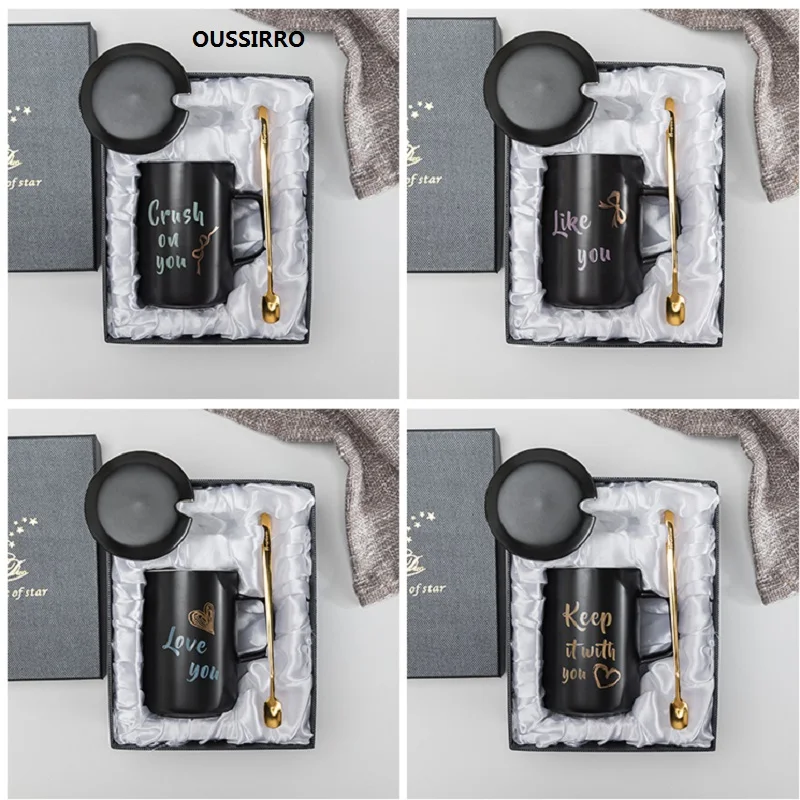 Креативная керамика OUSSIRRO с крышкой и ложкой Подарочная коробка кофейная кружка