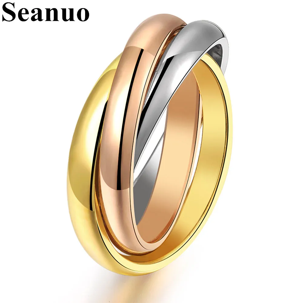 Seanuo, 3 кольца/набор, розовое золото/серебро, 3 круга, женские свадебные кольца, модные, нержавеющая сталь, никогда не линяют, женское сексуальное вечернее кольцо