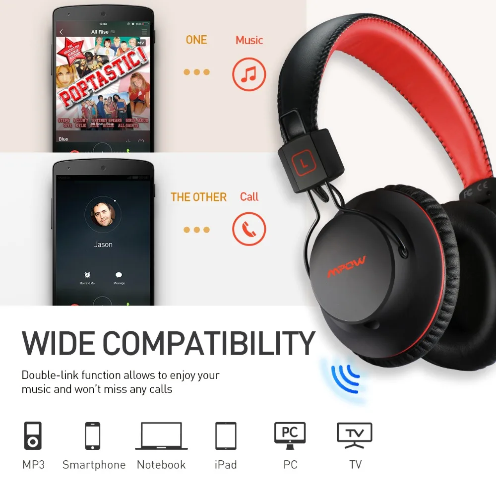 Mpow H1 беспроводные наушники HD Hi-Fi стерео наушники с шумоподавлением с микрофоном над ухом Bluetooth гарнитура для iPhone