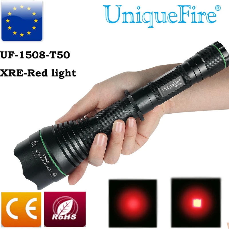 

UniqueFire 1508 Red Light Shooting Flashlight 3 Modes Zoomable 50mm Lens Tactical XRE Led convex lens