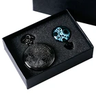 Роскошные черные металлические кварцевые карманные часы в стиле ретро ожерелье модная подвеска цепочка на цепочке для мужчин и женщин Подарочный набор для мальчиков + коробка для часов