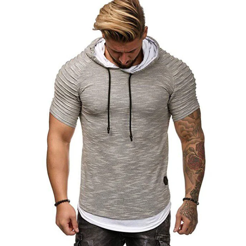 Мужская футболка с плиссированными плечиками облегающая Уличная в стиле хип-хоп