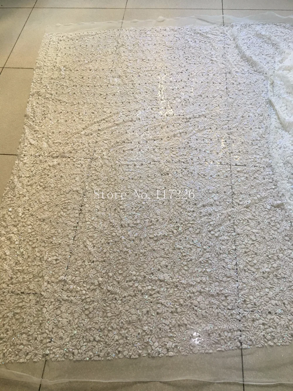 Лидер продаж белая кружевная ткань с блестками приклеенная блестящая для