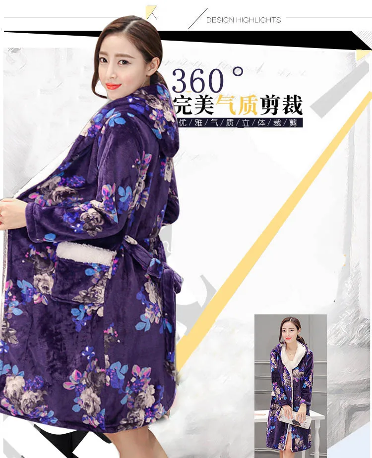 Утолщенный фланелевый зимний халат Женский пеньюар из шелка сексуальные халаты