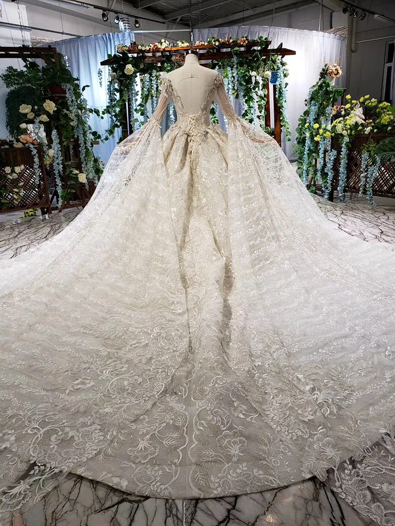 HTL511 plus size wedding dress with sleeves shawl o-neck ball gown lace bride gown real price vestido de noiva manga longa