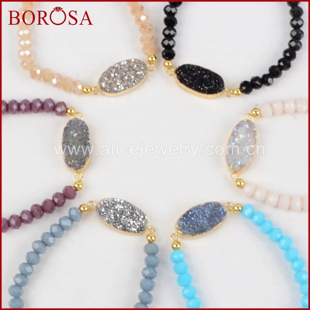 Овальный браслет BOROSA для женщин и девушек 1 шт. из натурального агата с радужными