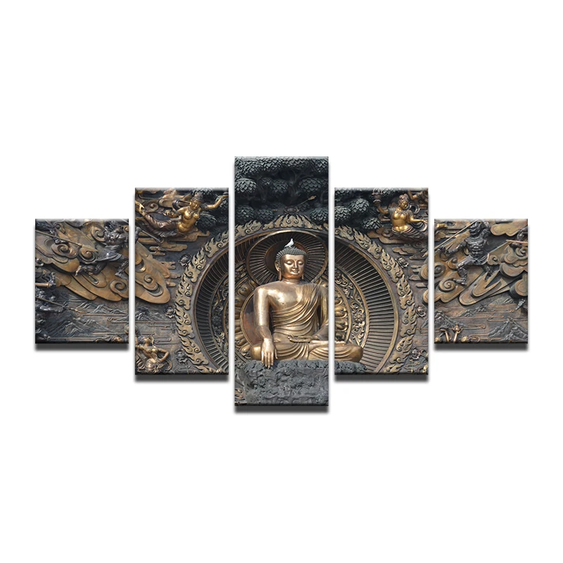 5 шт. Художественная Картина на холсте Бронзовая статуэтка Будды HD цифровая