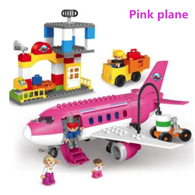 Pink plane 82 шт., строительные блоки с большими частицами для детей раннего образования, совместимые с duploINGlys, серия самолетов, модели игрушек - Цвет: Pink plane