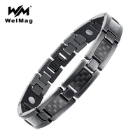 welmag mens black titanium bracelets bangles with carbon fiber healing magnetic bracelet male dropship 2019 blood pressure