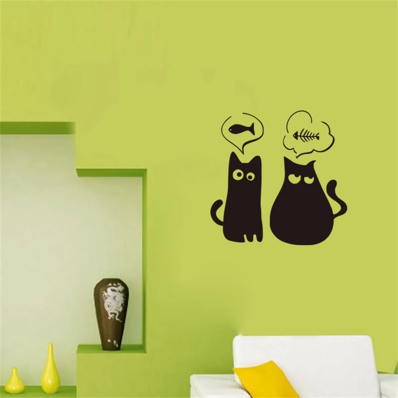 Симпатичные два голодных котята винил Наклейки на стену Товары для кошек смешно