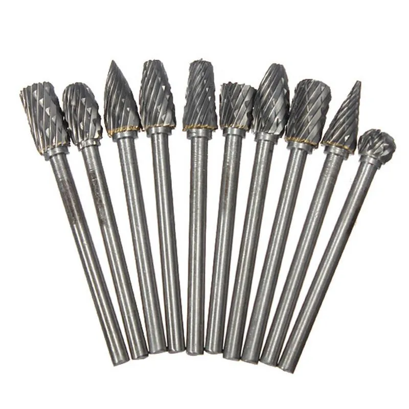 PEGASI 10pcs 3x6mm Tungsten Carbide Drill Engraving Bits Set For Metal Burr Tungstenio CNC Milling Cutter Dremel Mini Cone - Цвет: Серебристый