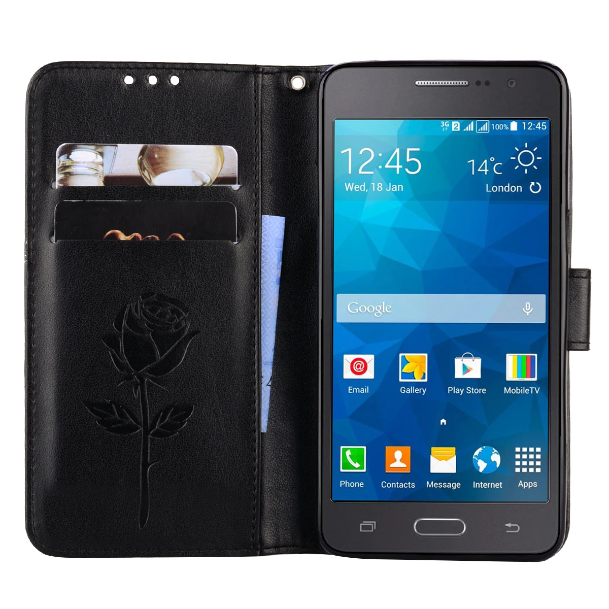 Black Чехол для телефона samsung Galaxy J2 премьер G530 G532F G532 цветочный дизайн кожаный бумажник откидная крышка Чехлы для Galaxy SM-G530F - Цвет: Black