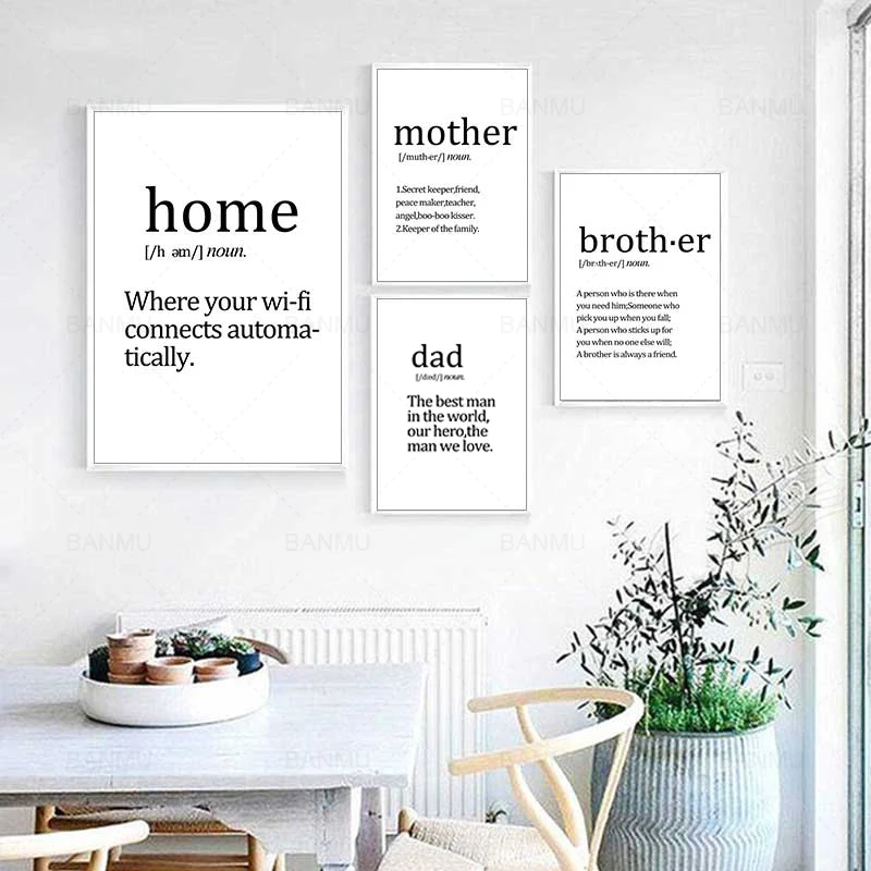 

Nordic canvas painting black and white Textual interpretation print poster wall art picture modern home decor of the living room