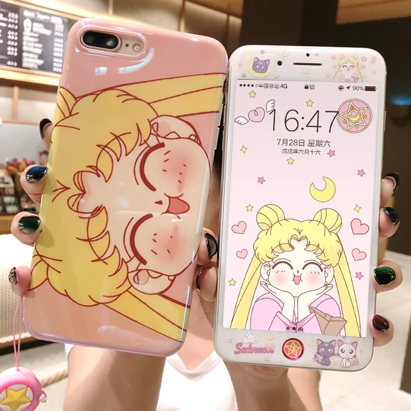Чехол с принтом &quotСейлор Мун&quot для iphone 7 8 plus/6 6splus Luna cat закаленное стекло plus